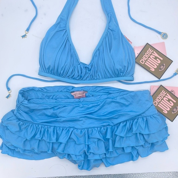 🦋🐬💙NWT RARE Vintage Y2K Juicy Couture Bikini in Washed Blue - Picture 2 of 11